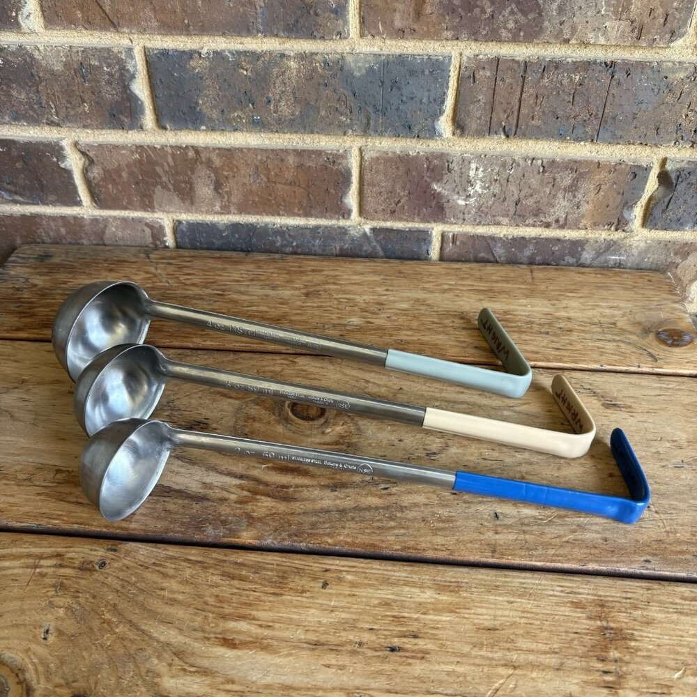 Bakers & Chefs NSF Stainless Steel Ladles 2oz, 3oz & 4oz Coated, Hooked Handles